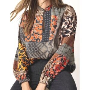 Summum Patchwork Print Long Sleeve Blouse sz 6 US / 36 EU